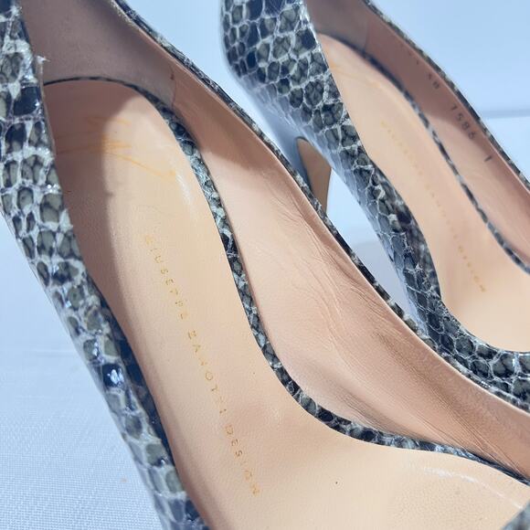 Giuseppe Zanotti Snake Embossed Peep-toe Stiletto Pumps Heels Gray Women Size 38 - Picture 6 of 7